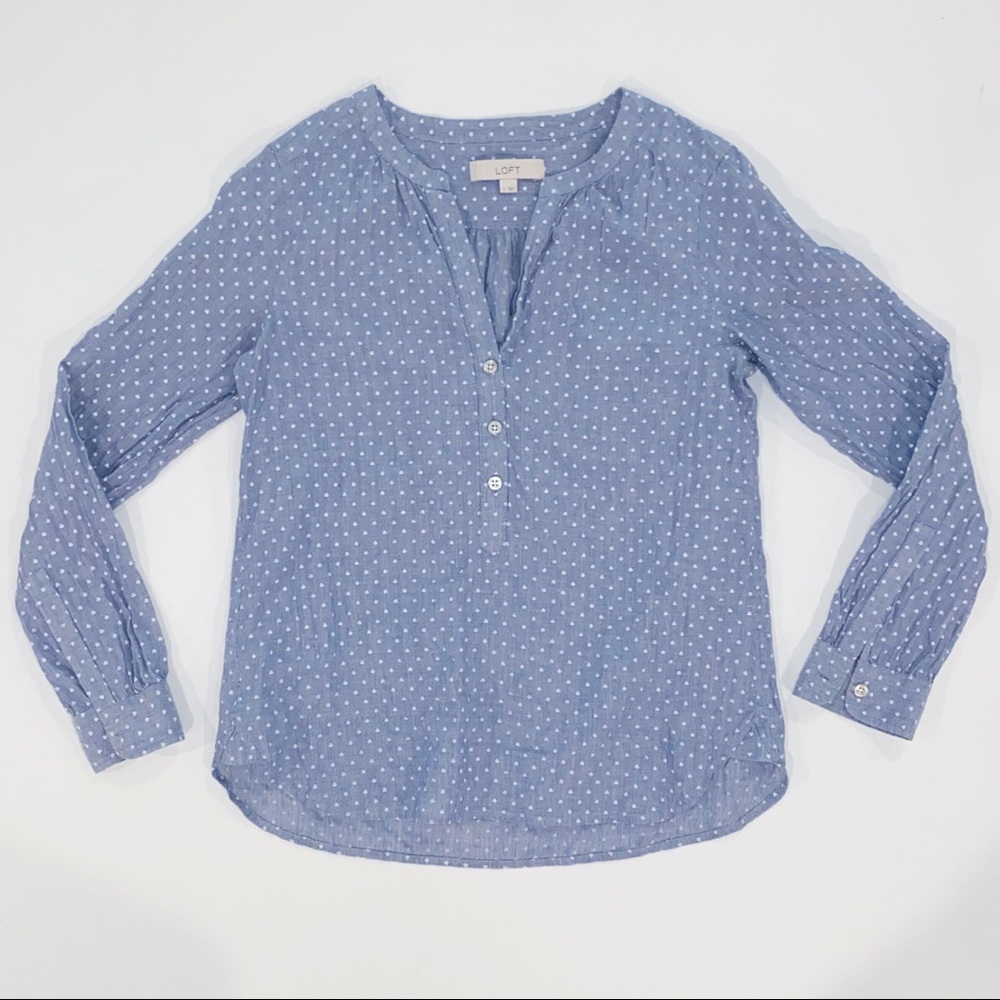 Loft Chambray Blue White Flowers Button Popover S